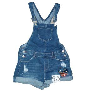 SO Denim Bib Shortalls Destroyed Cuffed Sequins Heart Blue Youth Girls